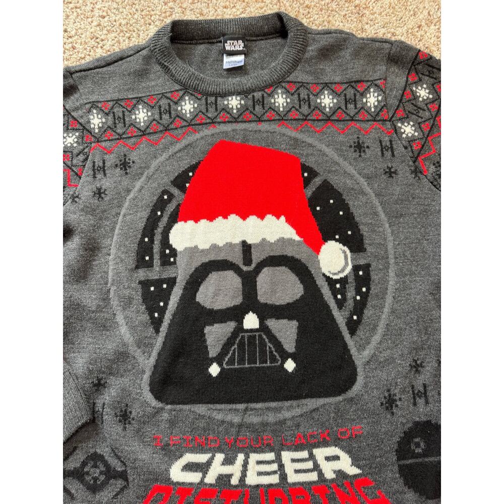 Merchoid Star Wars Mens Large Darth Vader Santa Hat Ugly Christmas Knit Sweater - Picture 3 of 8